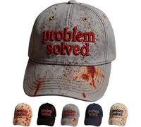 Problem Solved Hat,Unisex Casual Dark Blood Stain Hat Embroidered Baseball Men Ball Cap Halloween Horror Costume Prop Party Costume Headwear (C)