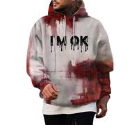 Problem Solved Men's Hooded Pullover, Halloween Sweatshirt, Men's Scary, Bloody Hoodie, Blood Splash with Pockets, Horror Bloody Letter Print Hoodie, Long Sleeve Plus Size Hoodie, Bright Pink, XXL