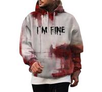 Problem Solved Men's Hooded Pullover, Halloween Sweatshirt, Men's Scary, Bloody Hoodie, Blood Splash with Pockets, Horror Bloody Letter Print Hoodie, Long Sleeve Plus Size Hoodie, beige, L