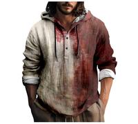 Problem Solved Men's Hooded Sweatshirt, Halloween Hoodie with Blood Splash, Bloody Hoodie with V-Neck, Horror Bloody, Long Sleeve Pullover with Buttons, Scary Linen Hoodie, bronze, L
