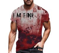 Problem Solved Men's Horror T-Shirt, Halloween T-Shirt with Blood Splashes, Bloody T-Shirts, Crew Neck, Scary T-Shirt with Blood Injury, Short Sleeve Tops, Casual Tee Shirts Top, beige, XXL