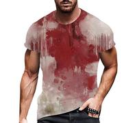 Problem Solved Men's Horror T-Shirt, Halloween T-Shirt with Blood Splashes, Bloody T-Shirts, Crew Neck, Scary T-Shirt with Blood Injury, Short Sleeve Tops, Casual Tee Shirts Top, Red (watermelon red