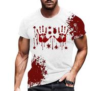 Problem Solved Men's Scary Halloween T-Shirt with Blood Splashes, Bloody Tshirts with Bloody Hands, White, Crew Neck T-Shirt, Horror Bloody, Short Sleeve Sports Shirt, Fashion Tee Shirts Top