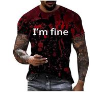Problem Solved Men's Short Sleeve Halloween T-Shirt with Blood Splashes, Bloody T-Shirts, Crew Neck, Scary T-Shirt with Blood Injury, Horror Bloody Tops, Casual Tee Shirts Top, black, XXL