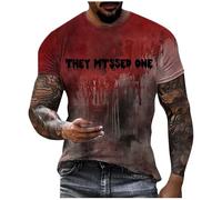 Problem Solved Men's Short Sleeve Halloween T-Shirt with Blood Splashes, Bloody T-Shirts, Crew Neck, Scary T-Shirt with Blood Injury, Horror Bloody Tops, Casual Tee Shirts Top, red, XXL