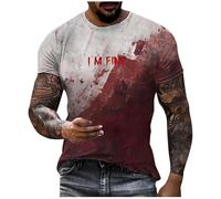 Problem Solved Men's Short Sleeve Halloween T-Shirt with Blood Splashes, Bloody T-Shirts, Crew Neck, Scary T-Shirt with Blood Injury, Horror Bloody Tops, Casual Tee Shirts Top, lightgrey, XXL