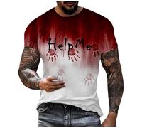 Problem Solved Men's Short-Sleeved Halloween T-Shirt with Blood Splashes Bloody T-Shirts Crew Neck with I'm Fine Letter Print Blood T-Shirt Horror Bloody Short Sleeve Tops Casual Tee Shirts Top, Wine