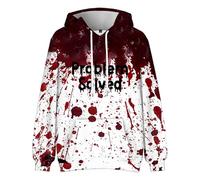 Problem Solved Men's Sweatshirt with Hood, Halloween Hoodie Men with Blood Splash, Scary Hoodie Bloody Hands with Pockets and Drawstring Horror Bloody Pullover Long Sleeve Hoodie, beige, L