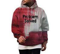 Problem Solved Men's Sweatshirt with Hood, Halloween Hoodie Men with Blood Splash, Scary Hoodie Bloody Hands with Pockets and Drawstring Horror Bloody Pullover Long Sleeve Hoodie, Bright Pink, 3XL