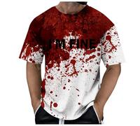Problem Solved Men's T-Shirt, Plus Size, Halloween T-Shirt Men with Blood Splashes, Bloody T-Shirts, Blood Letter Print, Horror Bloody T-Shirt, Short Sleeve, Crew Neck Tops, Casual Tee Shirts Top