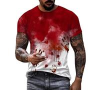 Problem Solved Men's T-Shirt, Plus Size, Halloween T-Shirt Men with Blood Splashes, Bloody T-Shirts, Letter Print, Horror Bloody T-Shirt with Bloody Hands, Short Sleeve Tops, Casual Tee Shirts Top