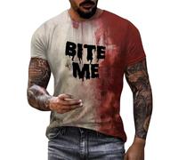 Problem Solved Men's T-Shirt, Plus Size, Halloween T-Shirt Men with Blood Splashes, Bloody Tshirts with Bite Me Letter Print, Horror Bloody T-Shirt, Scary Short Sleeve Tops, Casual Tee Shirts Top