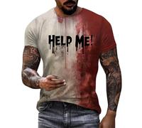 Problem Solved Men's T-Shirt, Plus Size, Halloween T-Shirt Men with Blood Splashes, Bloody Tshirts with Bite Me Letter Print, Horror Bloody T-Shirt, Scary Short Sleeve Tops, Casual Tee Shirts Top, Red