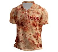Problem Solved Shirt Men's Blood Splash Pattern Polo Shirt Horror Pullover Short Sleeve Cotton Bloodstained Butcher Men's Polo Halloween Tops Horror Festive Party Shirt Vintage, red, M
