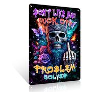 Problem Solved Skull Men Metal Sign 8x12 inch Funny Quotes Vintage Tin Sign Wall Art Decor For Bedroom Living Room Bathroom Bar Garage