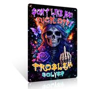 Problem Solved Skull Women Metal Sign 8x12 inch Funny Quotes Vintage Tin Sign Wall Art Decor For Bedroom Living Room Bathroom Bar Garage