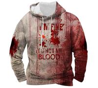 Problem Solved Sweatshirt Halloween Costumes Men's Hoodie Skeleton 3D Digital Print Hooded I'm Fine Bloody Hoodies Men and Women Jacket Bloodstain Print Oversized Sweatshirt (C-Pink, L)