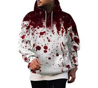 Problem Solved Sweatshirt Men's with Hood, Halloween Hoodie Men's Blood Splatter Bloody Hoodie Scary with Letter Print Horror Bloody Colour Block Pullover Long Sleeve Plus Size Hoodie, White, XL