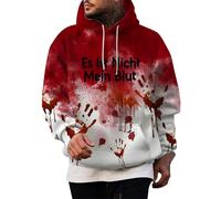 Problem Solved Sweatshirt Men's with Hood, Halloween Hoodie Men's Blood Splatter Scary Hoodie Bloody Hands with Pockets Horror Bloody Colour Block Pullover Long Sleeve Plus Size Hoodie, Wine Red, M