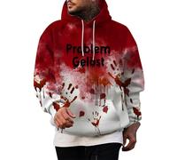 Problem Solved Sweatshirt Men's with Hood, Halloween Hoodie Men's Blood Splatter Scary Hoodie Bloody Hands with Pockets Horror Bloody Colour Block Pullover Long Sleeve Plus Size Hoodie, red, XXL