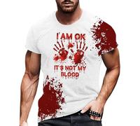 Problem Solved T-Shirt Men's Bloody Halloween T-Shirt with Blood Splashes Scary T-Shirts with Bloody Hands Letter Print Sports Shirt Horror Bloody Short Sleeve Tops Casual Tee Shirts Tops