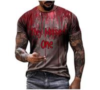 Problem Solved T-Shirt Men's Scary Halloween T-Shirt with Blood Splashes, Bloody T-Shirts, Crew Neck, Horror Bloody T-Shirt with Bloody Prints, Short Sleeve Tops, Casual Tee Shirts Top, brick red, XL