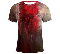 Problem Solved T-Shirt Men's Scary Halloween T-Shirt with Blood Splashes, Bloody T-Shirts, Crew Neck, Horror Bloody T-Shirt with Bloody Prints, Short Sleeve Tops, Casual Tee Shirts Top, bronze, XXL