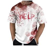 Problem Solved T-Shirt Men's Scary Halloween T-Shirt with Blood Splashes, Bloody Tshirts with I'm Fine Letter Print Horror Bloody T-Shirt Short Sleeve Tops Casual Tee Shirts Top, light yellow, 3XL