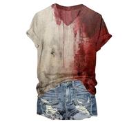 Problem Solved T-Shirt Women Blood Stain Halloween Costume Tee Halloween Casual Blood Graphic Shirt Halloween Blood Clothing I'm Fine Tshirt Blood Short Sleeve Shirt Stain Hand Blood Splash T-Shirts