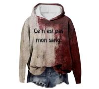 Problem Solved Women's Bloody Hooded Sweatshirt Halloween Costume Women's Bloody Horror Hoodie Oversize Blood Pullover Sweatshirts Long Sleeve Costume Halloween Vampire Sweatshirts Blood, 01-White, L
