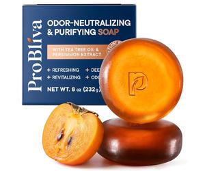 ProBliva Japanese Persimmon Soap Bar Aging Odor: Purifying & Odor-Neutralizing for Old People Smell with Tea Tree Oil & Green Tea - Deodorizing Body & Eliminator for Adults & Seniors - 8oz/2Bars