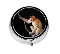 Proboscis Monkey Mini Round Pill Box, can be Put into Wallet, Pocket, Light and Convenient, 3 Compartment Pill Box, Portable Pill Box,