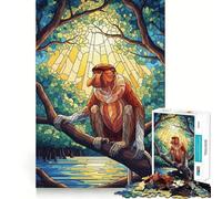 Proboscis Monkey Stained Glass Illustration 1000 Teenager Pieces Jigsaw Puzzle Mind Exercise Toy Bonding Time Precision Cut Art Collection Piece (38x52cm)