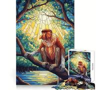 Proboscis Monkey Stained Glass Illustration 1000 Teenager Pieces Jigsaw Puzzle Mind Exercise Toy Bonding Time Precision Cut Art Collection Piece (38x52cm)