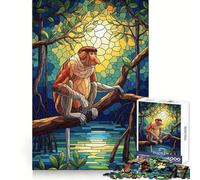 Proboscis Monkey Stained Glass Illustration Jigsaw Puzzle for Teenagers 1000 Pieces Enhance Recall Quiet Fun Exact Edge Artistic Gift (38x52cm)