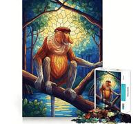 Proboscis Monkey Stained Glass Illustration Jigsaw Puzzles 1000 Pieces for Teenagers Think Game Peaceful Time Quality Edge Perfect Present (38x26cm)