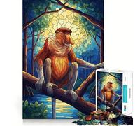 Proboscis Monkey Stained Glass Illustration Jigsaw Puzzles for Adults1000 Pieces Boost Memory Soothing Fun Premium Cut Thoughtful Gift (38x52cm)