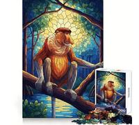 Proboscis Monkey Stained Glass Illustration Jigsaw Puzzles for Adults1000 Pieces Boost Memory Soothing Fun Premium Cut Thoughtful Gift (38x52cm)