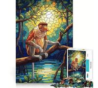 Proboscis Monkey Stained Glass Illustration Jigsaw Puzzles for Adults1000 Pieces Boost Memory Soothing Fun Premium Cut Thoughtful Gift (38x26cm)