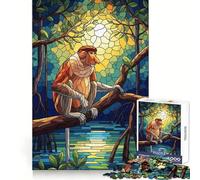 Proboscis Monkey Stained Glass Illustration Jigsaw Puzzles for Adults1000 Pieces Boost Memory Soothing Fun Premium Cut Thoughtful Gift (38x26cm)
