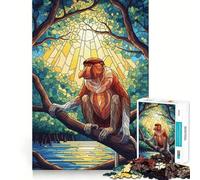 Proboscis Monkey Stained Glass Illustration Jigsaw Puzzles for Teenagers 1000 Piece Pure Logic Toy Quiet Calm Clean Cut Wall Art Decor (50x75cm)