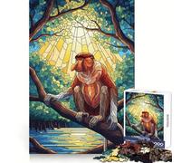 Proboscis Monkey Stained Glass Illustration Jigsaw Puzzles for Teenagers 1000 Piece Pure Logic Toy Quiet Calm Clean Cut Wall Art Decor (50x75cm)