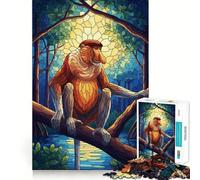 Proboscis Monkey Stained Glass Illustration Jigsaw Puzzles for Teenagers 1000 Pieces Raise Memory Slow Enjoy Clean Edge (50x75cm)