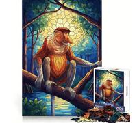 Proboscis Monkey Stained Glass Illustration Jigsaw Puzzles for Teenagers 1000 Pieces Raise Memory Slow Enjoy Clean Edge (50x75cm)