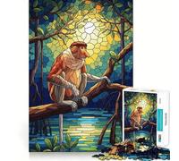 Proboscis Monkey Stained Glass Illustration Teenagers Puzzles 1000 Piece Jigsaws Boost Recall Relax Time Accurate Edge Amazing Present (50x75cm)