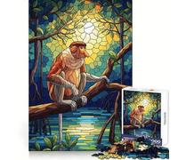 Proboscis Monkey Stained Glass Illustration Teenagers Puzzles 1000 Piece Jigsaws Boost Recall Relax Time Accurate Edge Amazing Present (50x75cm)