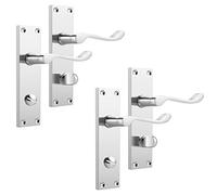 Probrico 2 Pack Chrome Door Handle Locks, Internal Privacy Door Lock on Backplate 154mm×40mm, Interior Bathroom Door Handle with Lock