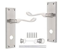 Probrico 6 Pack Silver Bathroom Door Handles with Lock Inside, Internal Victorian Scroll Door Lock Handle Set, Backplate Size 154mm×40mm