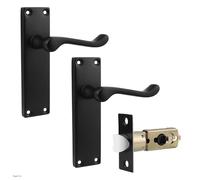 Probrico Matte Black Victorian Scroll Door Handles Set, Internal, 2 Pack, Aluminium Alloy, 150mm x 40mm (Backplate), 95mm (Lever), 45mm or 57mm (Hole Center to Edge)