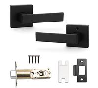 Probrico Passage Door Levers, Black Door Handles, Square Interior Door Handles for Hallway or Closet, Two Sides Flat Reversible Door Handles, 1 Pack